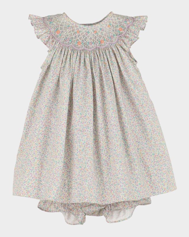 Girl's Floral-Print Smock Bishop Dress, Size 9M-24